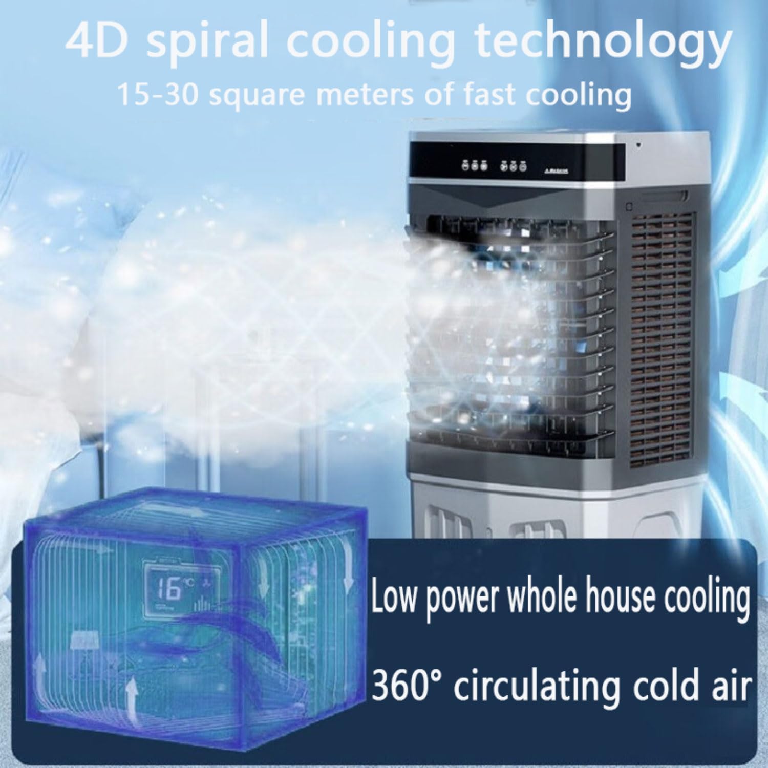  Climatiseur Portable 3 En 1 à Faible Consommation D'énergie Avec Télécommande, Refroidisseur D'air Oscillant à 120°, Réservoir D'eau Extra Large De 50 L, Minuterie De 12 Heures, Ventilateur De Refro