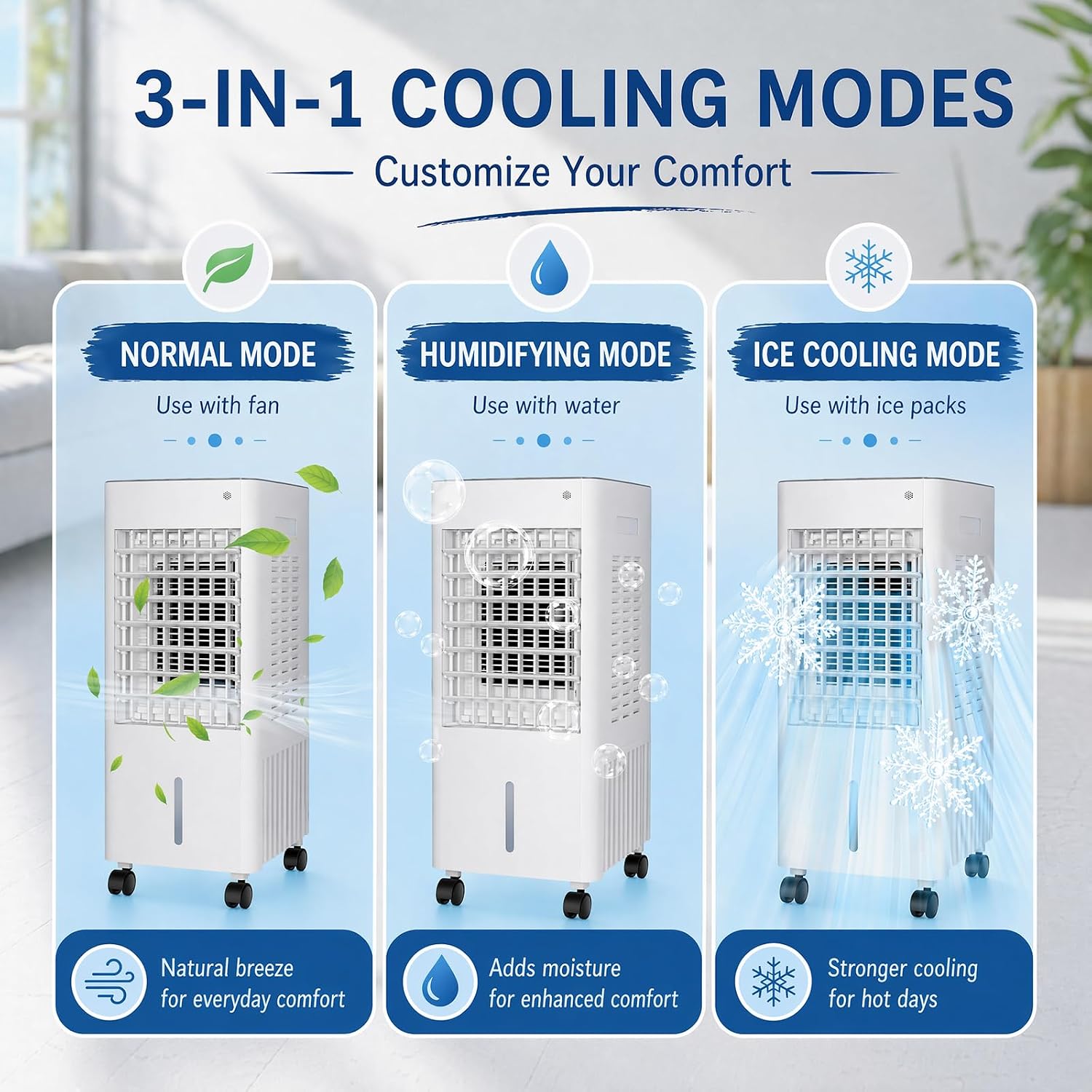  Climatiseur Mobile 4 En 12L Sans Tuyau D’Évacuation,Climatiseur Portable Silencieux Climatiseur,avec 4 Blocs Réfrigérants,3 Vitesses,Minuterie 12H,Humidificateur Télécommande,Salon,Bureau