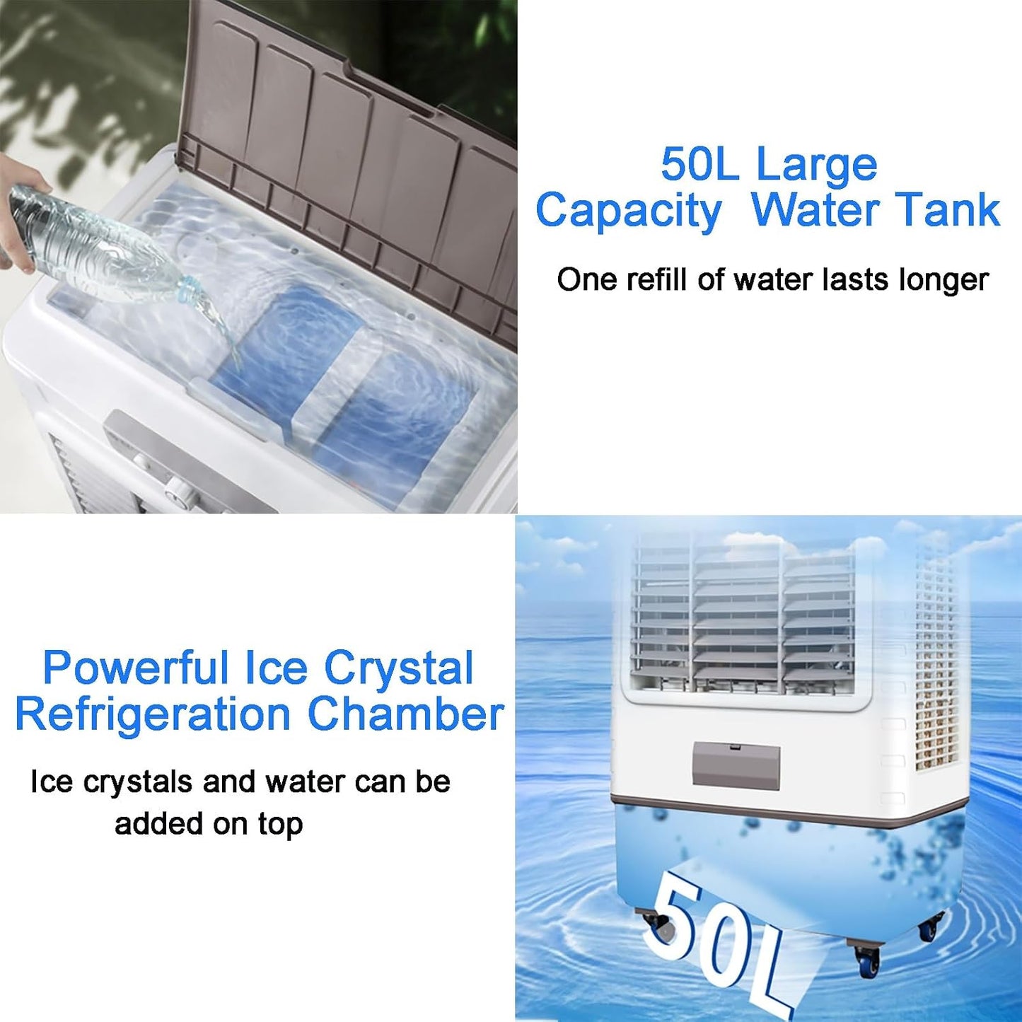 GENERIC Refroidisseur D'évaporation Portable à Haut Flux D'air, 3 Vitesses De Cristaux De Glace Pour Garage D'usine Grande Salle, Ventilateur De Refroidissement Mobile Avec Oscillation