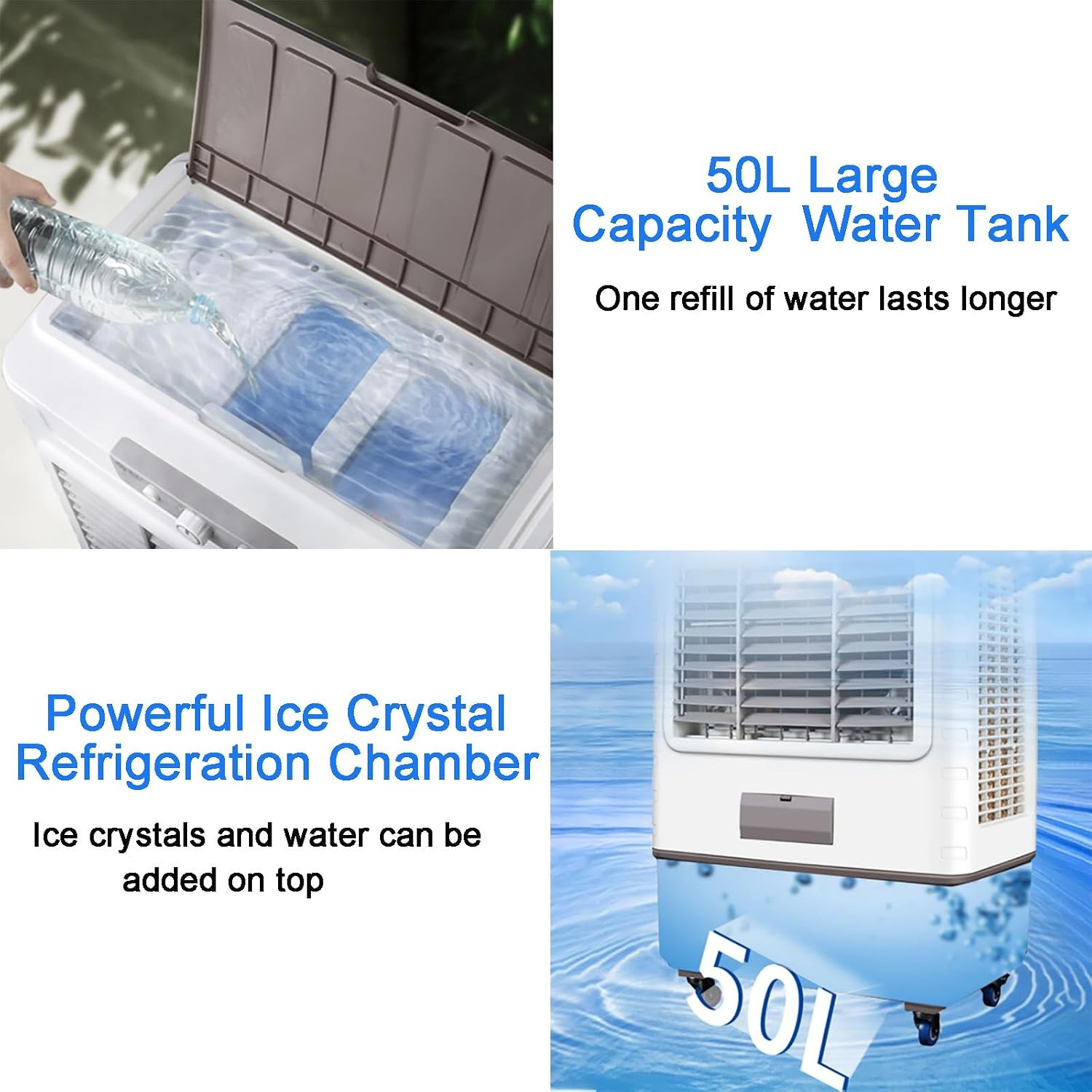 GENERIC Refroidisseur D'évaporation Portable à Haut Flux D'air, 3 Vitesses De Cristaux De Glace Pour Garage D'usine Grande Salle, Ventilateur De Refroidissement Mobile Avec Oscillation