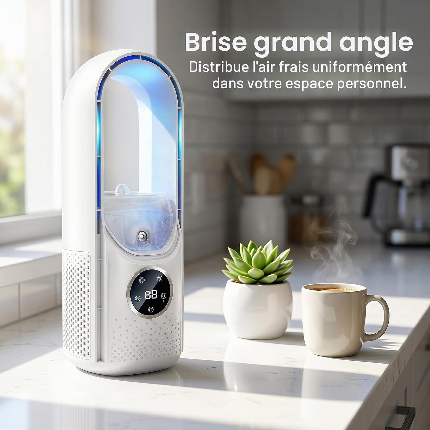 GENERIC Climatiseur Portable, Ventilateur De Refroidissement Alimenté Par USB – 6 Niveaux D'humidité Et Vitesses Pour La Maison/chambre/bureau, Blanc Et Bleu