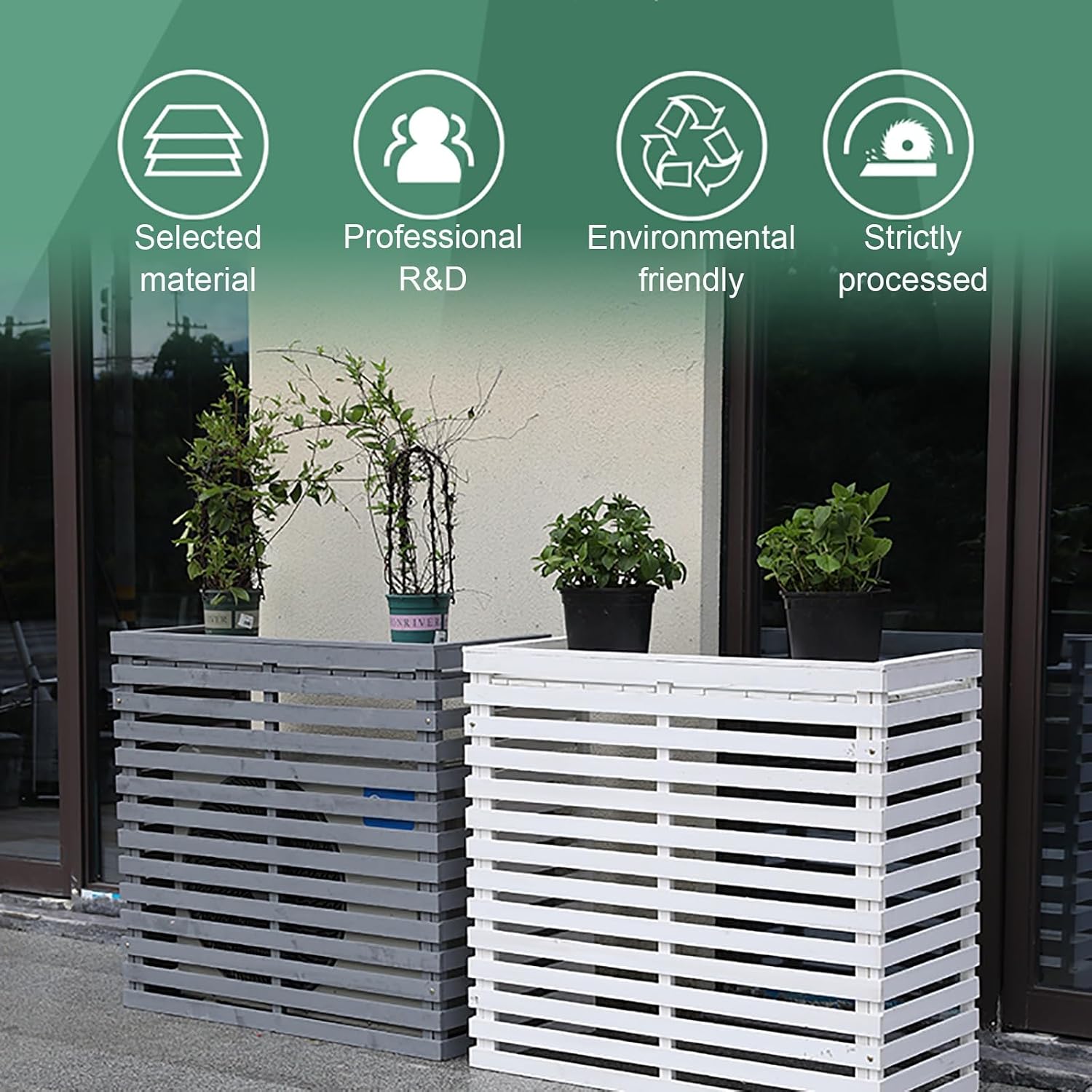  Housse Pour Unité De Climatisation Extérieure - Bois Massif Avec Support De Fleur, Boîtier De Climatiseur Résistant Aux Intempéries, Protection Mobile Pour Climatisation (couleur : Gris, Taille : S)