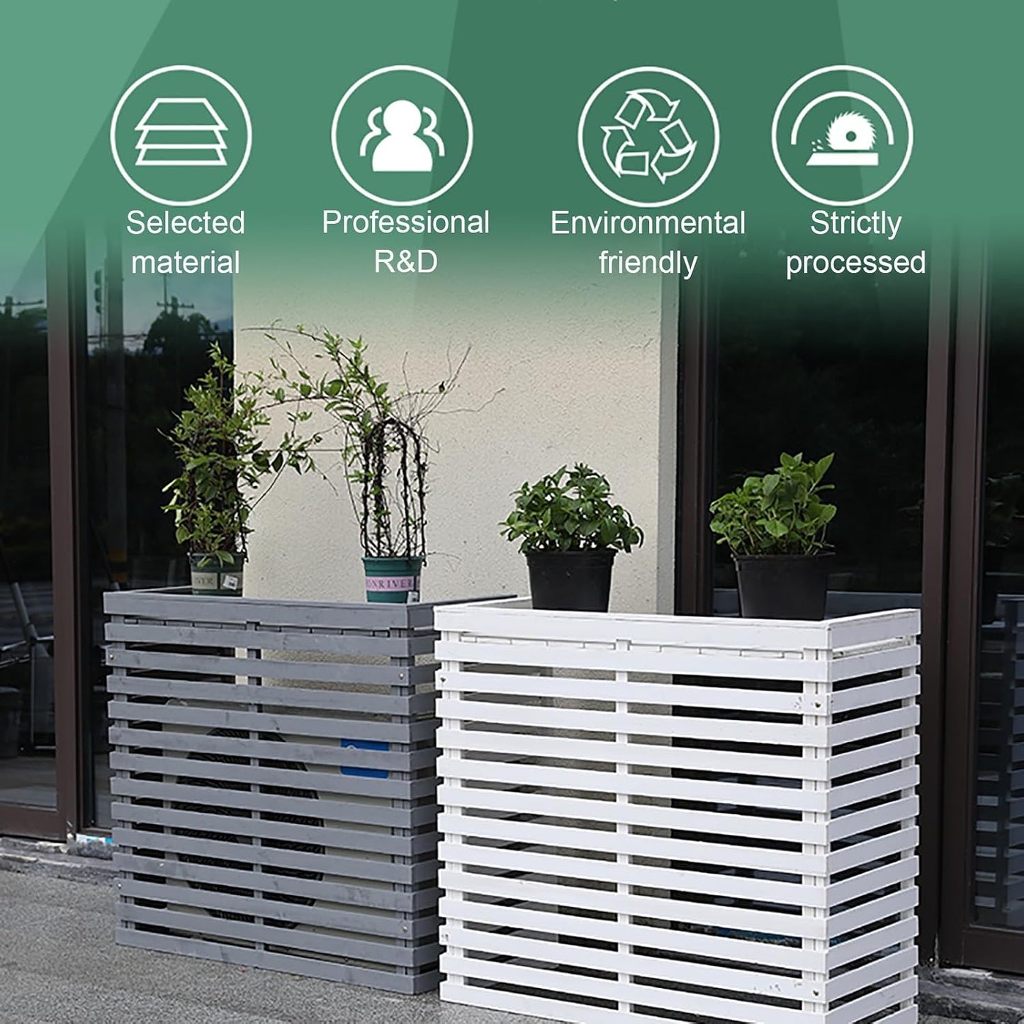 GENERIC Housse De Climatiseur Extérieur, Boîtier De Climatisation En Bois Massif, Avec Support Floral, Housse De Climatisation Résistante Aux Intempéries, Protection Mobile Pour Climatiseur (couleur : Noir)