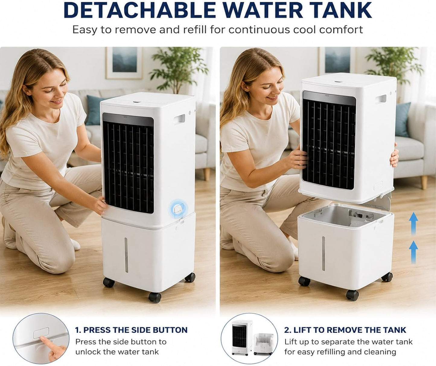  Refroidisseur D'air évaporatif, Ventilateur De Refroidissement De Réservoir D'eau Amovible De 12L Avec Minuterie 7.5H, Unité De Climatisation à Télécommande Approprié Pour Le Salon, Garage, Chambre à