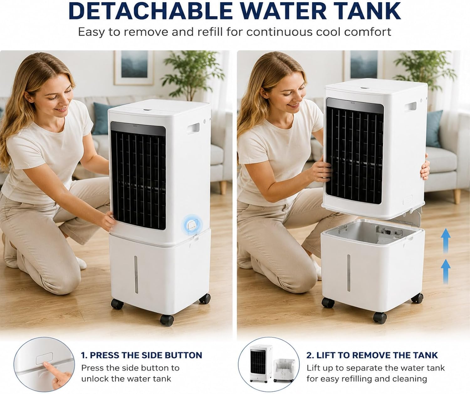  Refroidisseur D'air évaporatif, Ventilateur De Refroidissement De Réservoir D'eau Amovible De 12L Avec Minuterie 7.5H, Unité De Climatisation à Télécommande Approprié Pour Le Salon, Garage, Chambre à