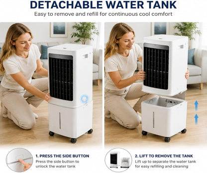  Refroidisseur D'air évaporatif, Ventilateur De Refroidissement De Réservoir D'eau Amovible De 12L Avec Minuterie 7.5H, Unité De Climatisation à Télécommande Approprié Pour Le Salon, Garage, Chambre à