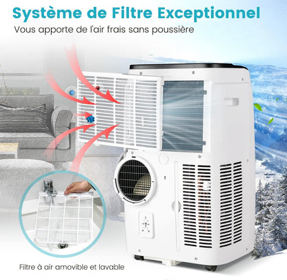  COSTWAY Climatiseur Mobile Silencieux 5 EN 1, Clim 14000BTU Refroidissement Rapide,Chauffage,Ventilateur,Déshumidificateur,Mode Nuit, Climatisation Faible Conso,Wifi