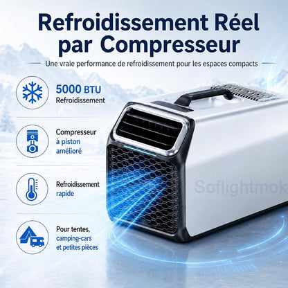  Climatiseur Portable Silencieux Pour Maison Tente Et Camping-Car Grey-220V | Fonction Refroidissement Et Déshumidification Pour Limiter Chaleur, Humidité Et Inconfort Pendant L’été.