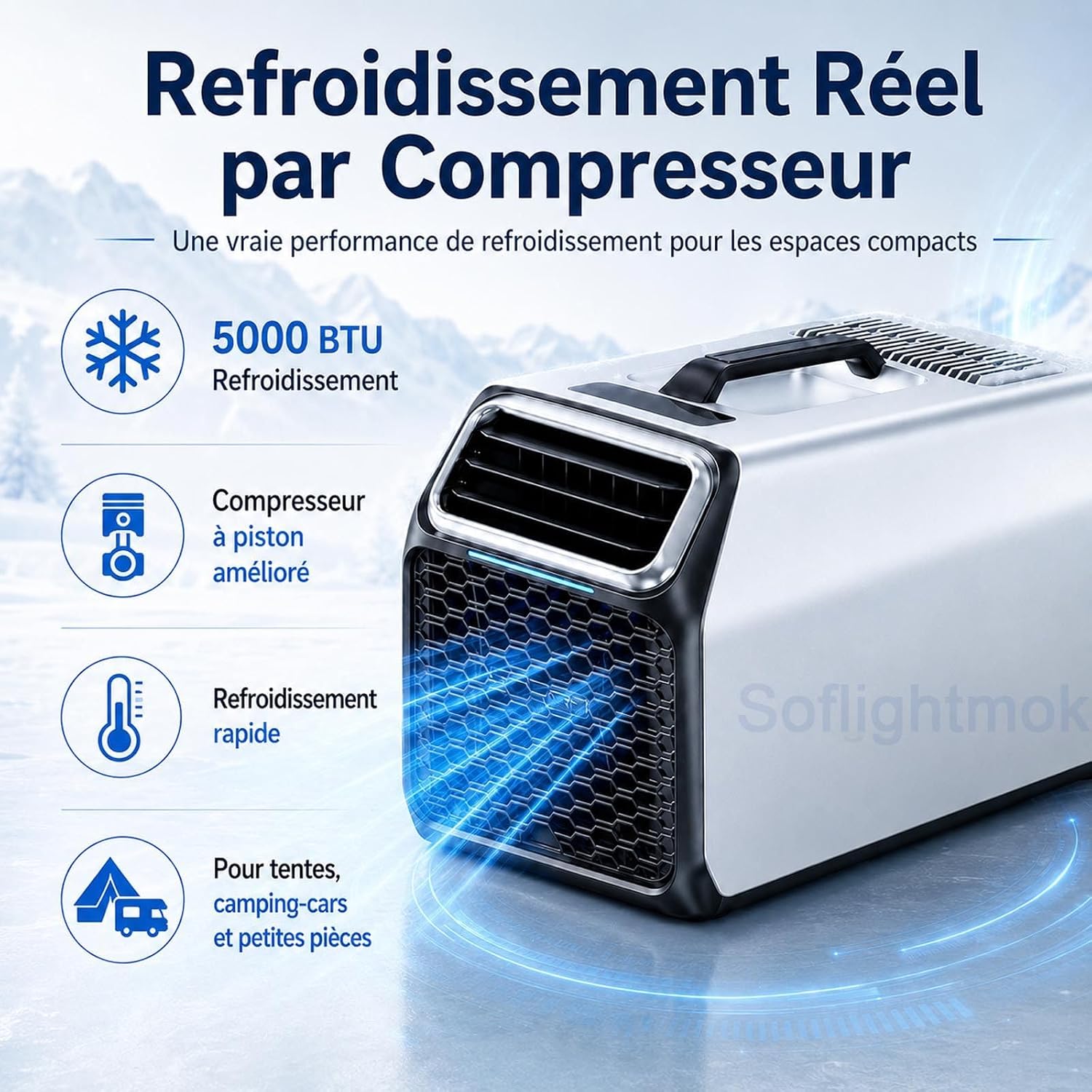  220v Climatiseur Portable 5000 BTU Pour Cabine De Camion Grey-220V | Solution Compacte Pour Cabine De Camion, Van, Tente Ou Petit Bureau Quand Une Clim Fixe N’est Pas Possible.