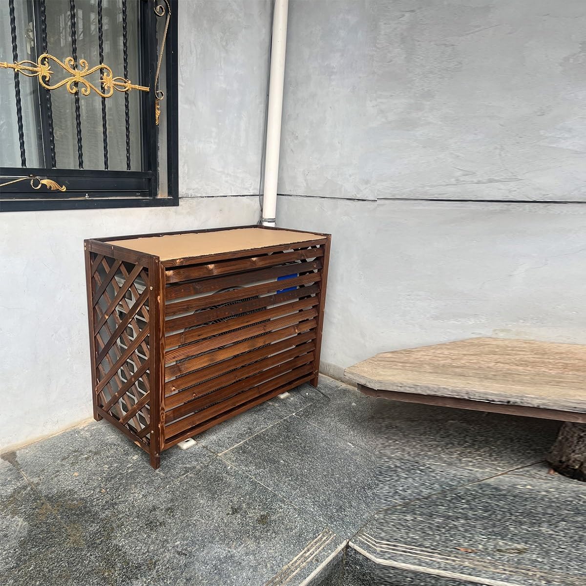 GENERIC Housse De Climatiseur D'extérieur En Bois Massif Anti-corrosion Design élégant Pour Cacher Les Unités De Climatisation Et Le Stockage Des Plantes – Protection Résistante Aux Intempéries Pour Une