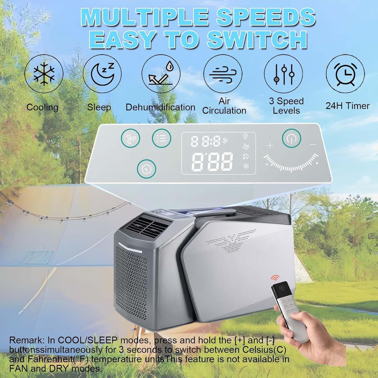  Climatiseur Portatif De 6 000 Btu | Climatiseur Portable De Camping, Design Split, Écran Tactile LED Et Télécommande, 3 Vitesses, Pour Camping, Bureau, Dortoir, Camping-Car