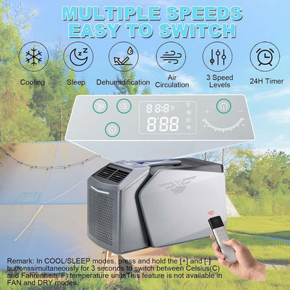  Climatiseur Portatif De 6 000 Btu | Climatiseur Portable De Camping, Design Split, Écran Tactile LED Et Télécommande, 3 Vitesses, Pour Camping, Bureau, Dortoir, Camping-Car