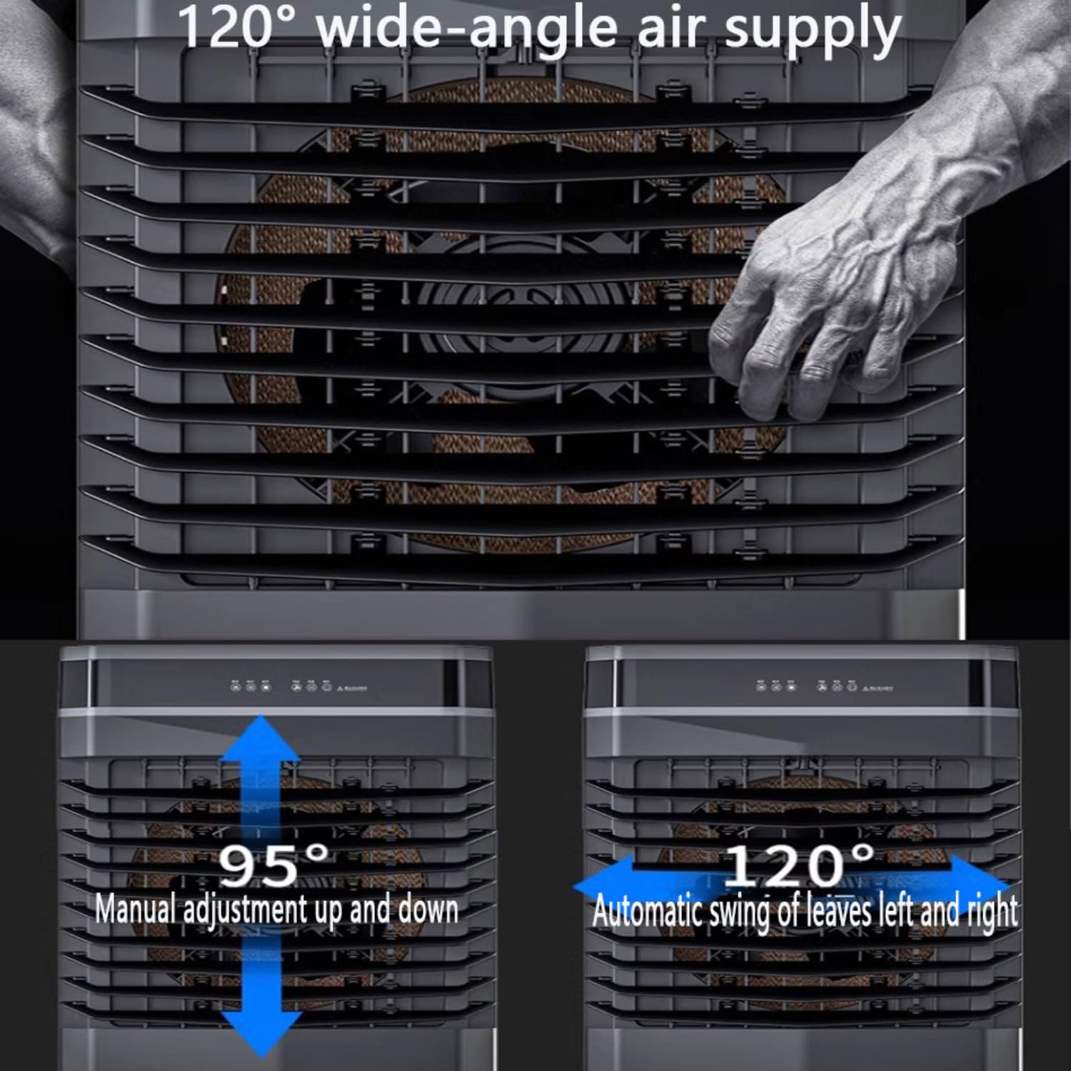  Climatiseur Portable 3-en-1 écoénergétique Avec Télécommande, Oscillation à 120°, Réservoir D'eau Extra Large De 50 L, Minuterie 12 Heures Et Mode De Refroidissement.