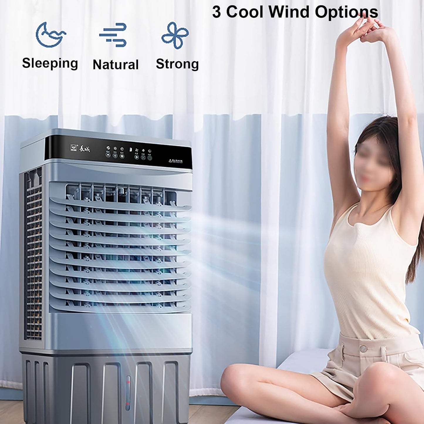  Air Conditioner Portable, Climatiseur Sans Conduit, Rafraichisseur D'air, Oscillation à 120°, TéLécommande, Réservoir De 60 L, Minuterie De 12 H, 4 Blocs Réfrigérants, 3 Vitesses, 3 Modes