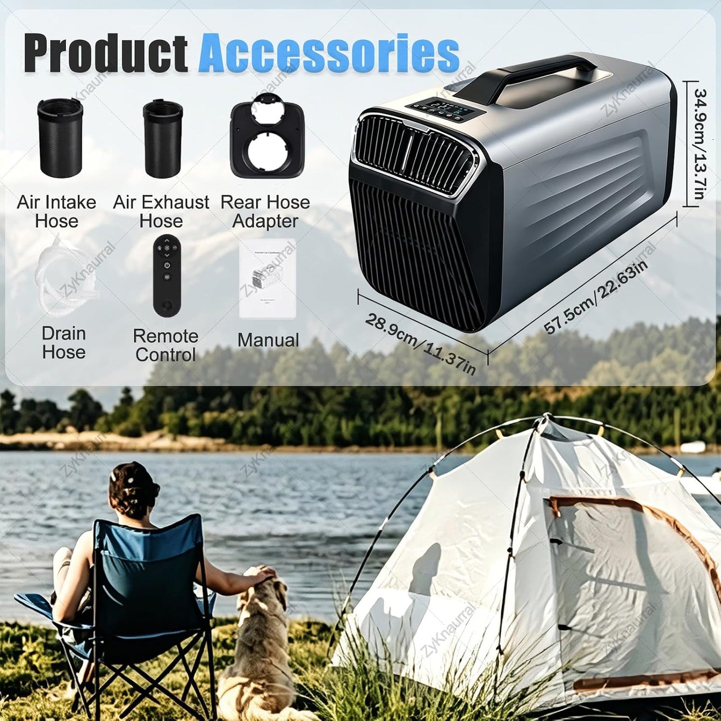  Climatiseur Portable Pour Tentes De Camping, Avec Fonction Déshumidificateur, Faible Consommation D'énergie, Surface De Refroidissement De 8 à 10 M²,Pour Camping-Cars Et Les Vans Aménagés. 12V/220V