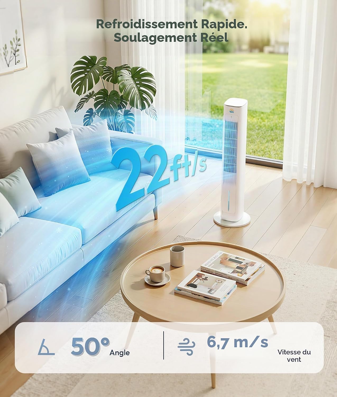  Refroidisseur D'air évaporatif Portable, Ventilateurs De Refroidissement 3 En 1 Soufflant De L'air Froid Avec Réservoir D'eau De 3 L, Ventilateur Tour De 96,5 Cm Pour Chambre à Coucher