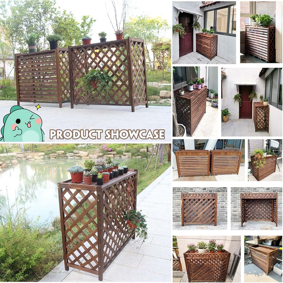 GENERIC Housse Pour Climatiseur Extérieur, écran Confidentialité, Housse Protection Extérieure Bois Pour Climatiseur Central Toutes Saisons, écran Clôture Climatiseur Pour Unités Extérieures, Support Pour