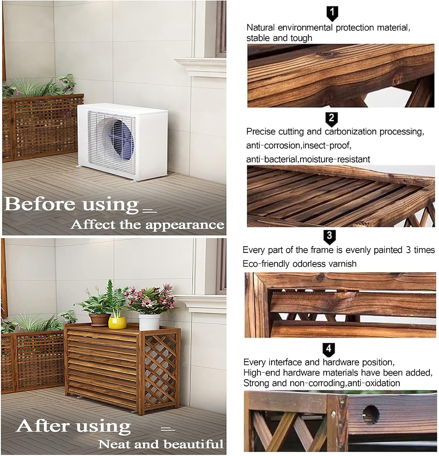  Housse De Protection Pour Climatiseur Extérieur, Unité De Condensation En Bois Durable, Pour Boîtier De Poubelle Autoportant, écran De Clôture Marron Pour Climatiseur