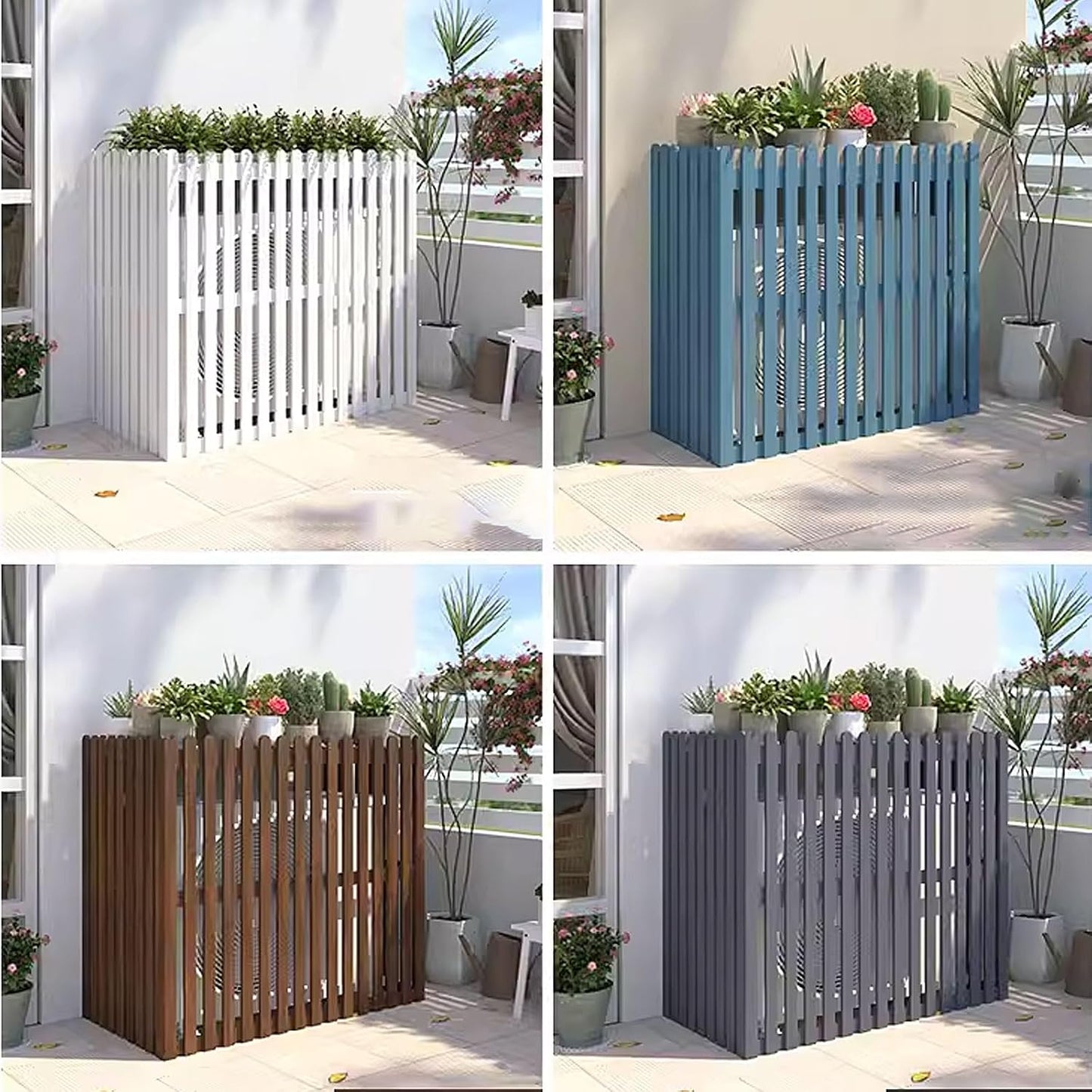 GENERIC Housse De Protection En Bois Pour Climatiseur Extérieur - Résistante Aux Intempéries - Pour Pompes à Chaleur Et Unités De Climatisation - Support Décoratif Pour Plantes - Blanc - 105 X 50 X 95 Cm