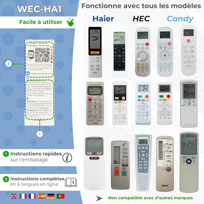  Wellclima WEC-HA1 Télécommande Pour Climatiseur Pour Haier, Pour HEC, Pour Candy, Plus Complète Que Les Universelles, Prête à L’Emploi Avec Fonctions Spéciales, Pour Inverter Et Pompe à Chaleur