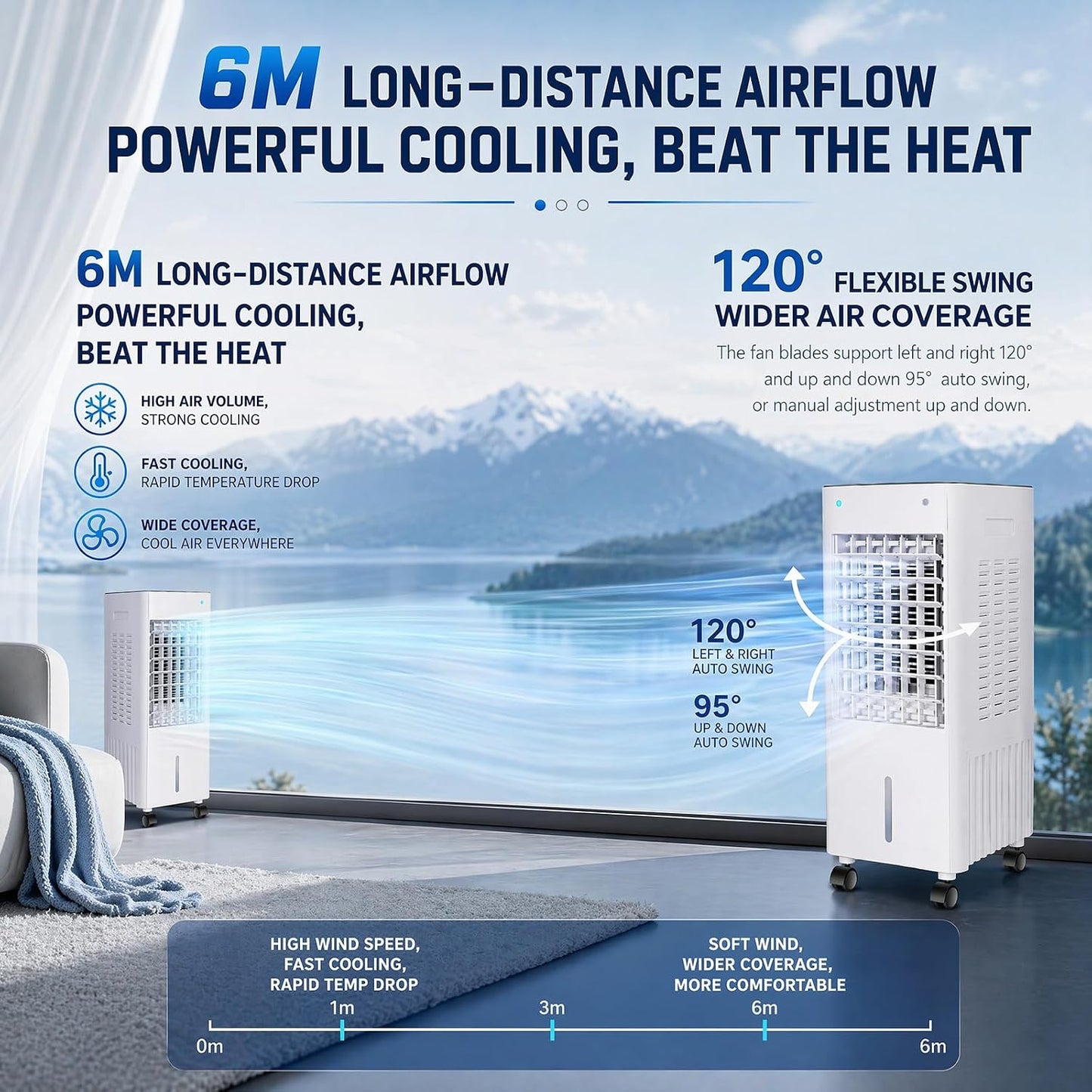  Climatiseur Mobile 4 En 12L Sans Tuyau D’Évacuation,Climatiseur Portable Silencieux Climatiseur,avec 4 Blocs Réfrigérants,3 Vitesses,Minuterie 12H,Humidificateur Télécommande,Salon,Bureau