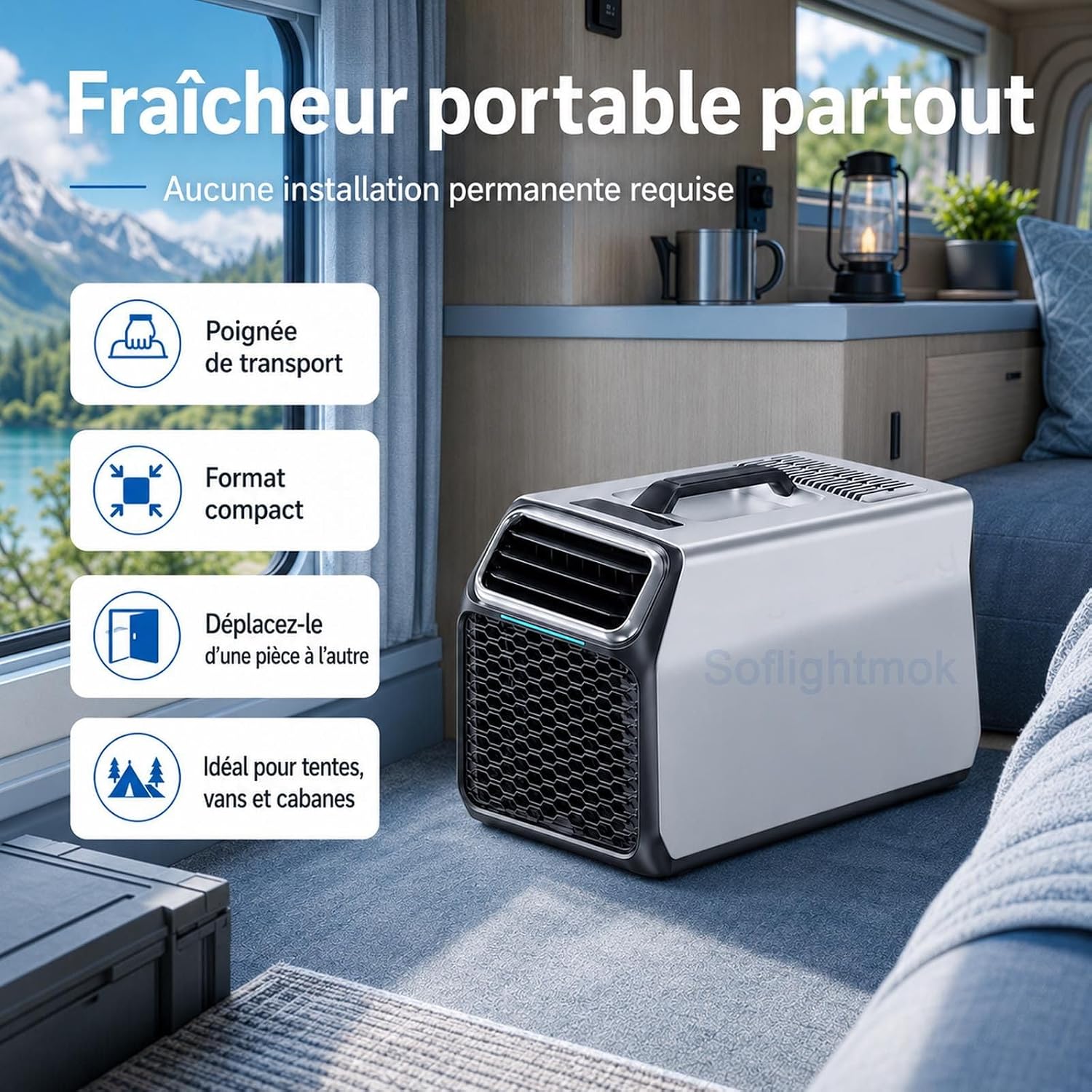  220v Climatiseur Portable 5000 BTU Pour Cabine De Camion Grey-220V | Solution Compacte Pour Cabine De Camion, Van, Tente Ou Petit Bureau Quand Une Clim Fixe N’est Pas Possible.