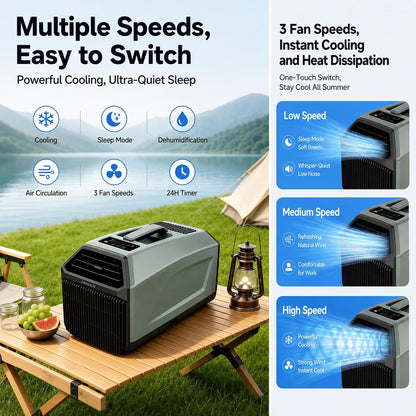  Climatiseur Portable 4500/5100 Btu, Silencieux, Avec Télécommande, 10㎡ /108 Sq.ft,pour Tente, Camping-Car, Fourgon Aménagé, Intérieur Et Extérieur. Faible Consommation 220VAC