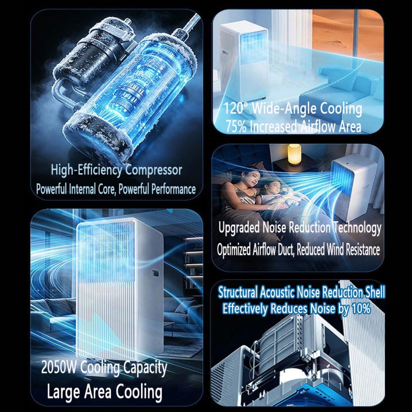  8000 BTU Climatiseurs Portables Pour Grande Pièce Jusqu'à 300 Pieds Carrés Unité Intelligente AC Avec Télécommande Déshumidificateur De Refroidissement Rapide Kit De Fenêtre En Mode Veille Silencieux