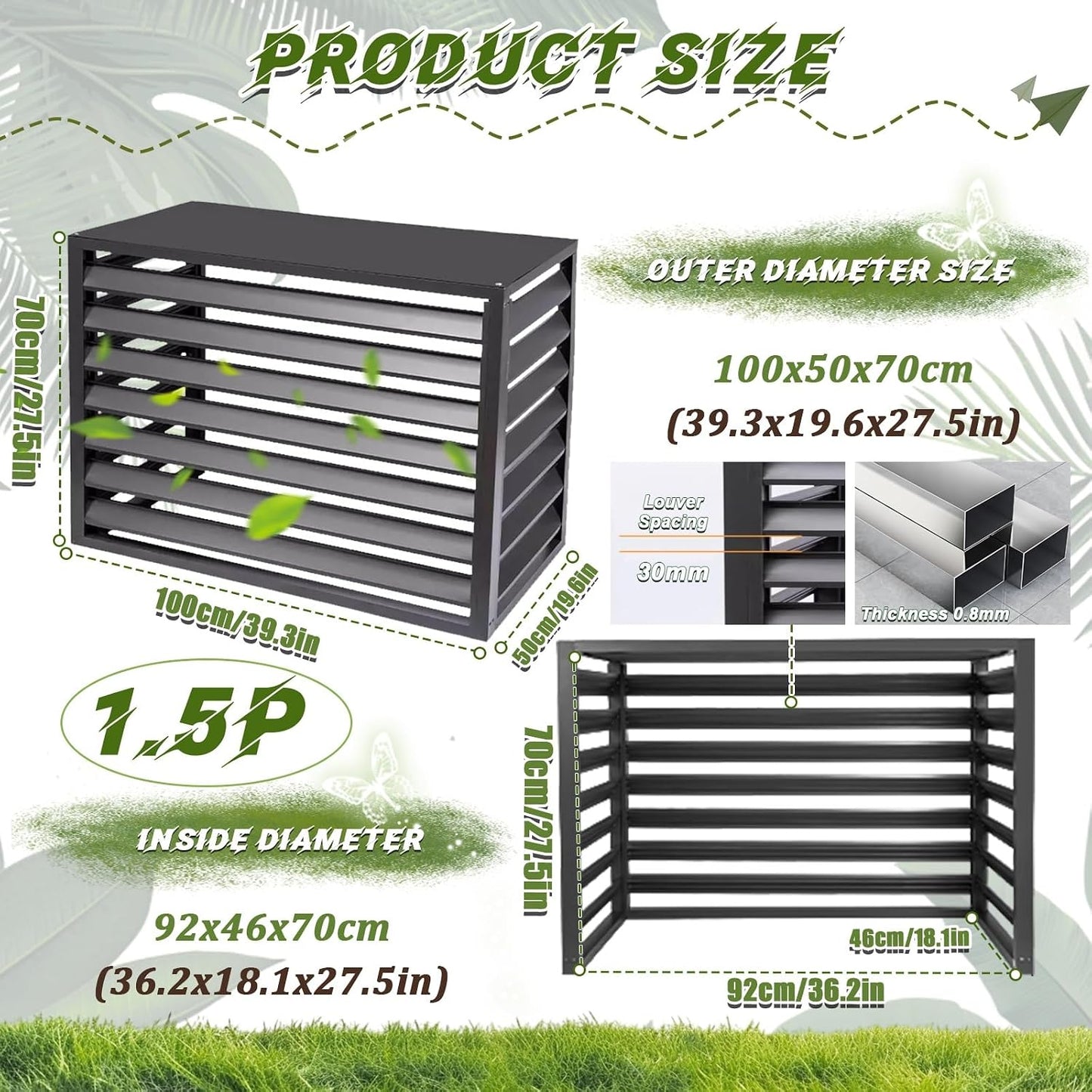 GENERIC Housse De Protection En Aluminium Pour Climatiseur - Résistant Aux Intempéries - Clôture Extérieure Et Condensateur De Protection - Assemblage Facile Pour Toutes Les Saisons