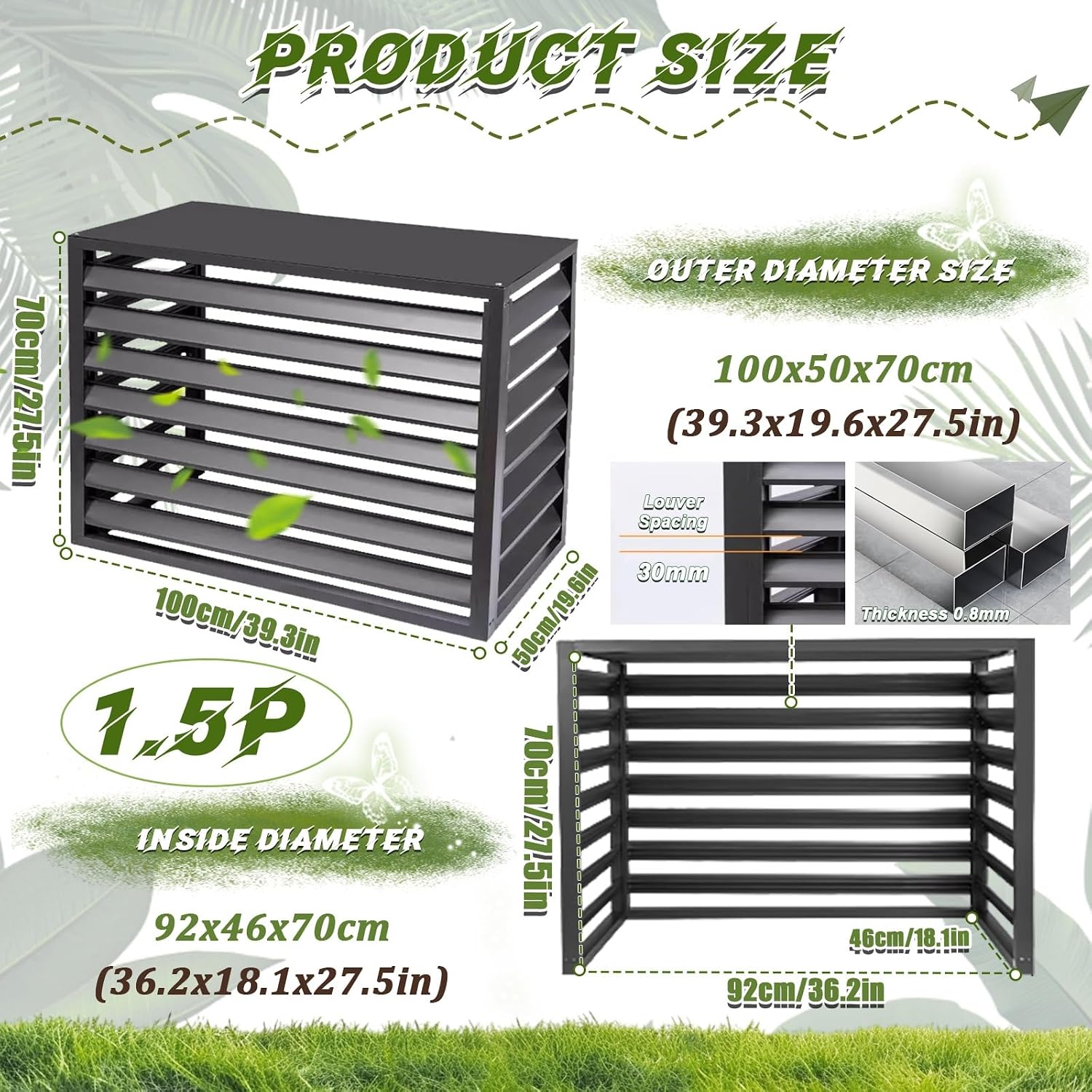GENERIC Housse De Protection En Aluminium Pour Climatiseur - Résistant Aux Intempéries - Clôture Extérieure Et Condensateur De Protection - Assemblage Facile Pour Toutes Les Saisons