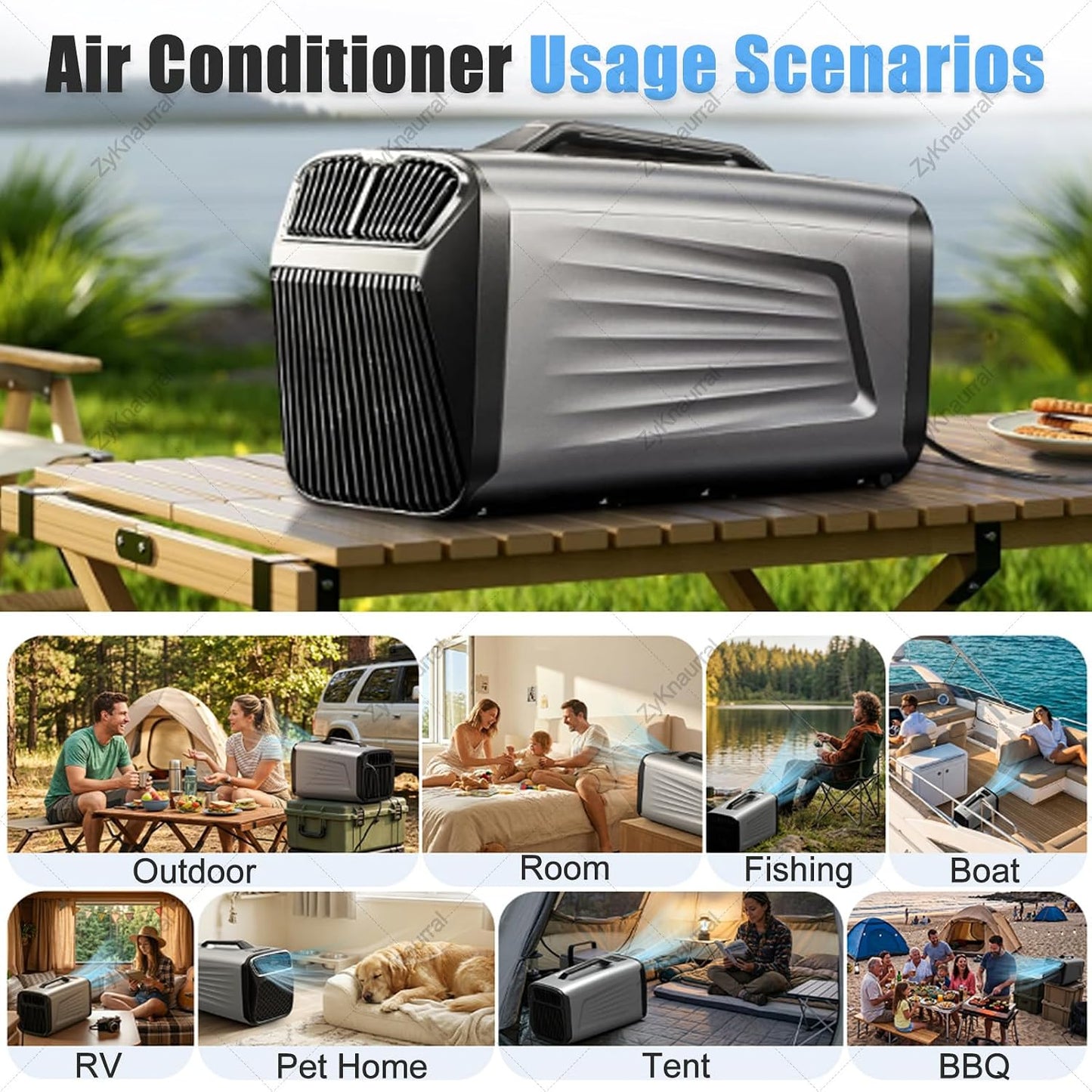  Climatiseur Portable Pour Tentes De Camping, Avec Fonction Déshumidificateur, Faible Consommation D'énergie, Surface De Refroidissement De 8 à 10 M²,Pour Camping-Cars Et Les Vans Aménagés. 12V/220V