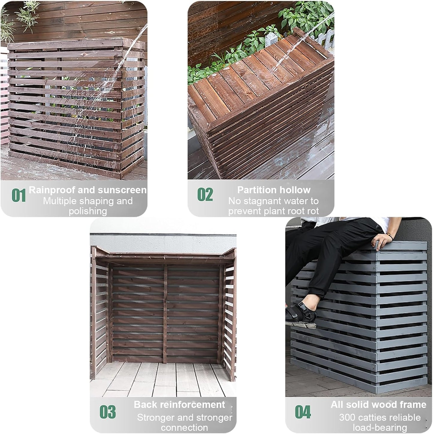 GENERIC Housse De Climatiseur Extérieur, Boîtier De Climatisation En Bois Massif, Avec Support Floral, Housse De Climatisation Résistante Aux Intempéries, Protection Mobile Pour Climatiseur (couleur : Noir)
