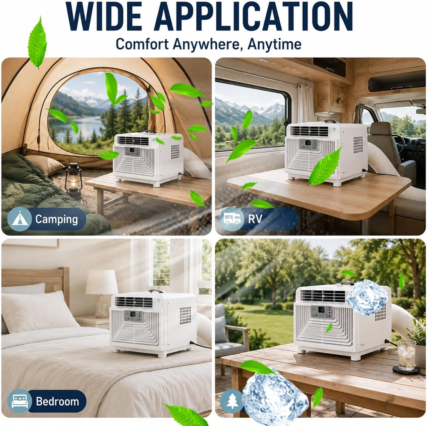  Climatiseur Mobile Pour Camion, Bateau Et Camping-Car, Petit Climatiseur Portable à Compresseur Avec Modes Refroidissement, Déshumidification, Ventilation Et Télécommande
