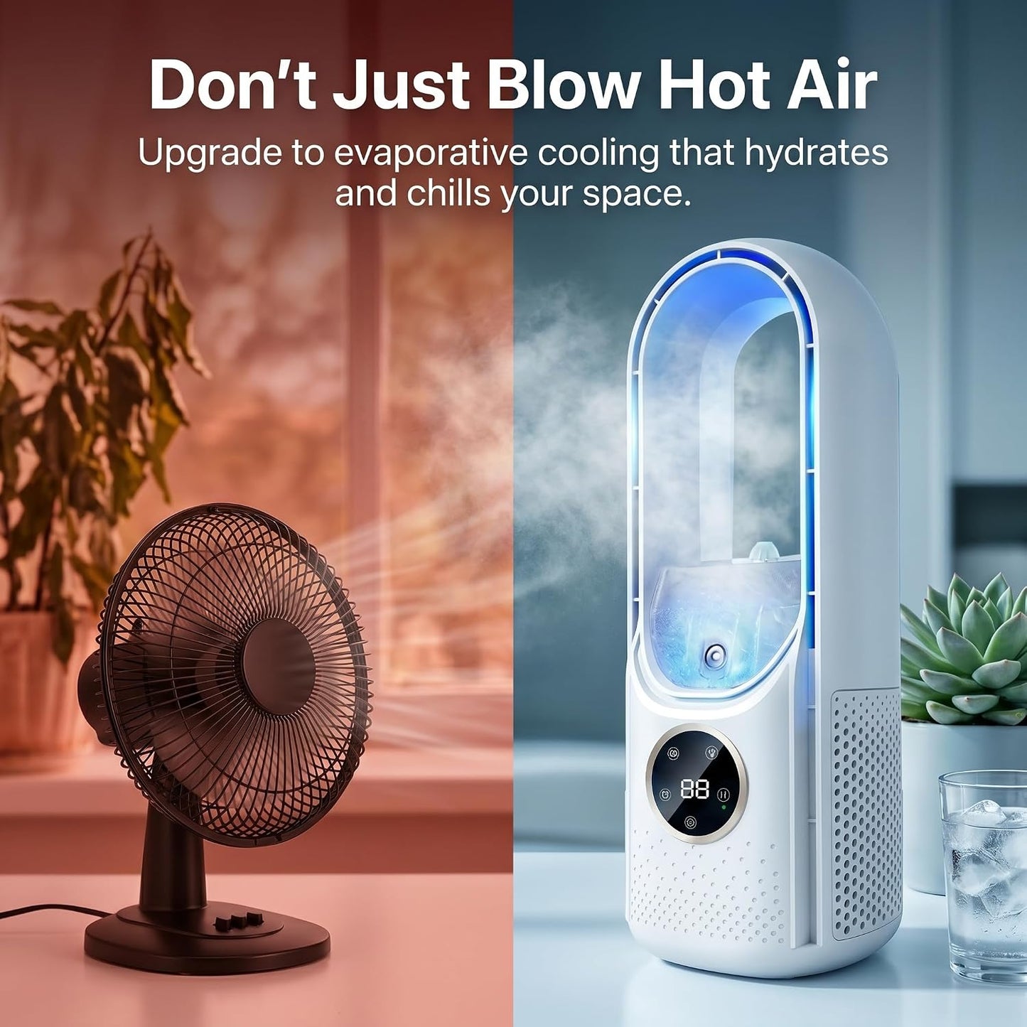 GENERIC Climatiseur Portable, Ventilateur De Refroidissement Alimenté Par USB – 6 Niveaux D'humidité Et Vitesses Pour La Maison/chambre/bureau, Blanc Et Bleu