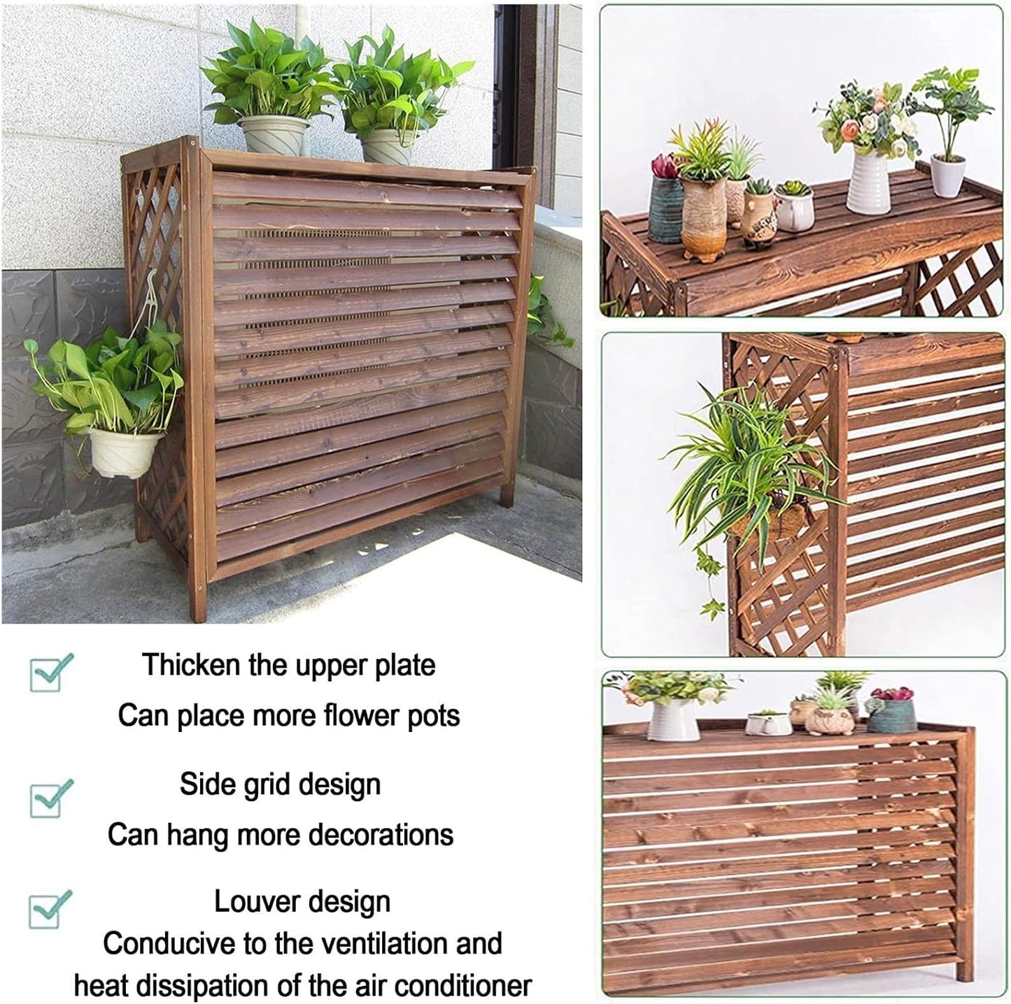  Housse De Protection En Bois Massif Pour Climatisation – Clôture Extérieure Et Poubelle – Support De Présentation Pour Plantes De Jardin – Grille De Protection Pour Climatiseur Et Pompe à Chaleur