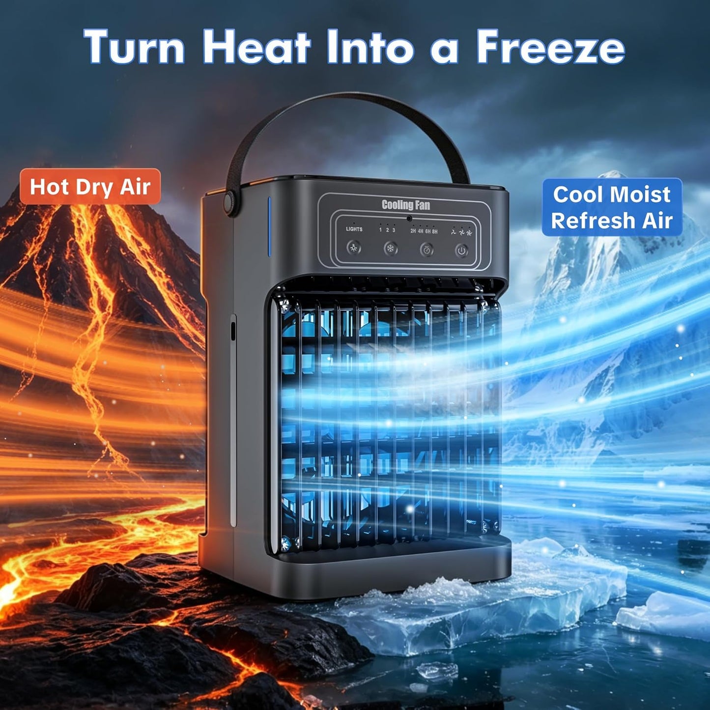  Climatiseur Portable, Unité 4 En 1 Silencieuse Et Portable Avec Télécommande, Refroidisseur D'air Par évaporation De Réservoir De 1100 Ml, 7 Couleurs De Lumière Pour Chambre, Bureau, Camping, Voiture