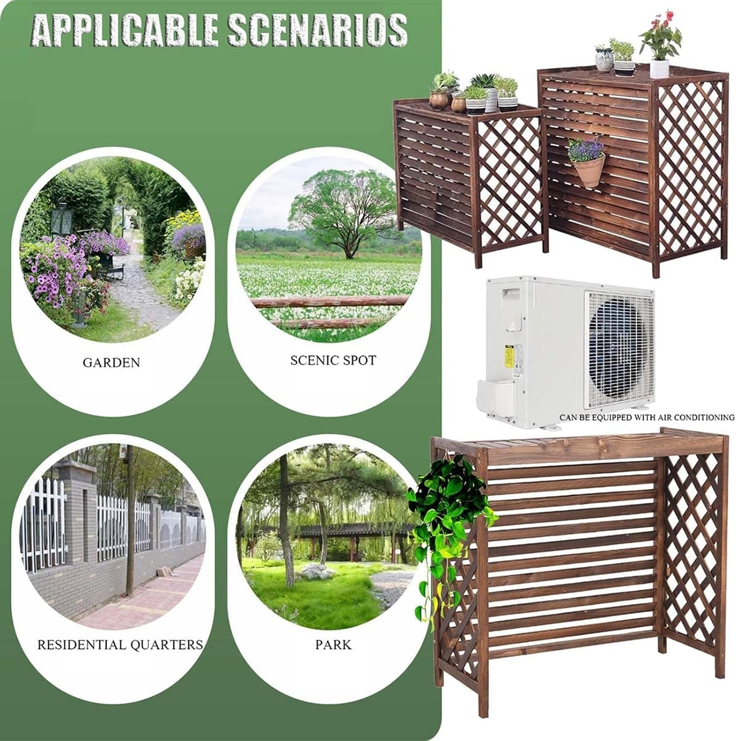  Housse De Protection En Bois Massif Pour Climatisation – Clôture Extérieure Et Poubelle – Support De Présentation Pour Plantes De Jardin – Grille De Protection Pour Climatiseur Et Pompe à Chaleur