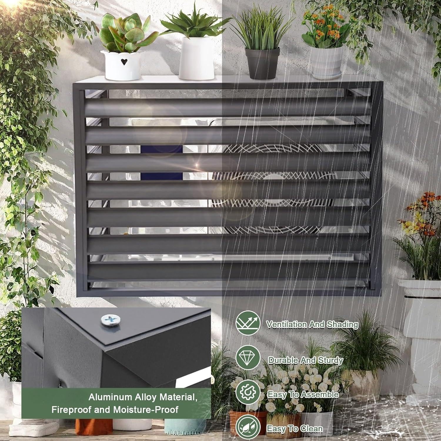 GENERIC Housse De Protection En Aluminium Pour Climatiseur - Résistant Aux Intempéries - Clôture Extérieure Et Condensateur De Protection - Assemblage Facile Pour Toutes Les Saisons