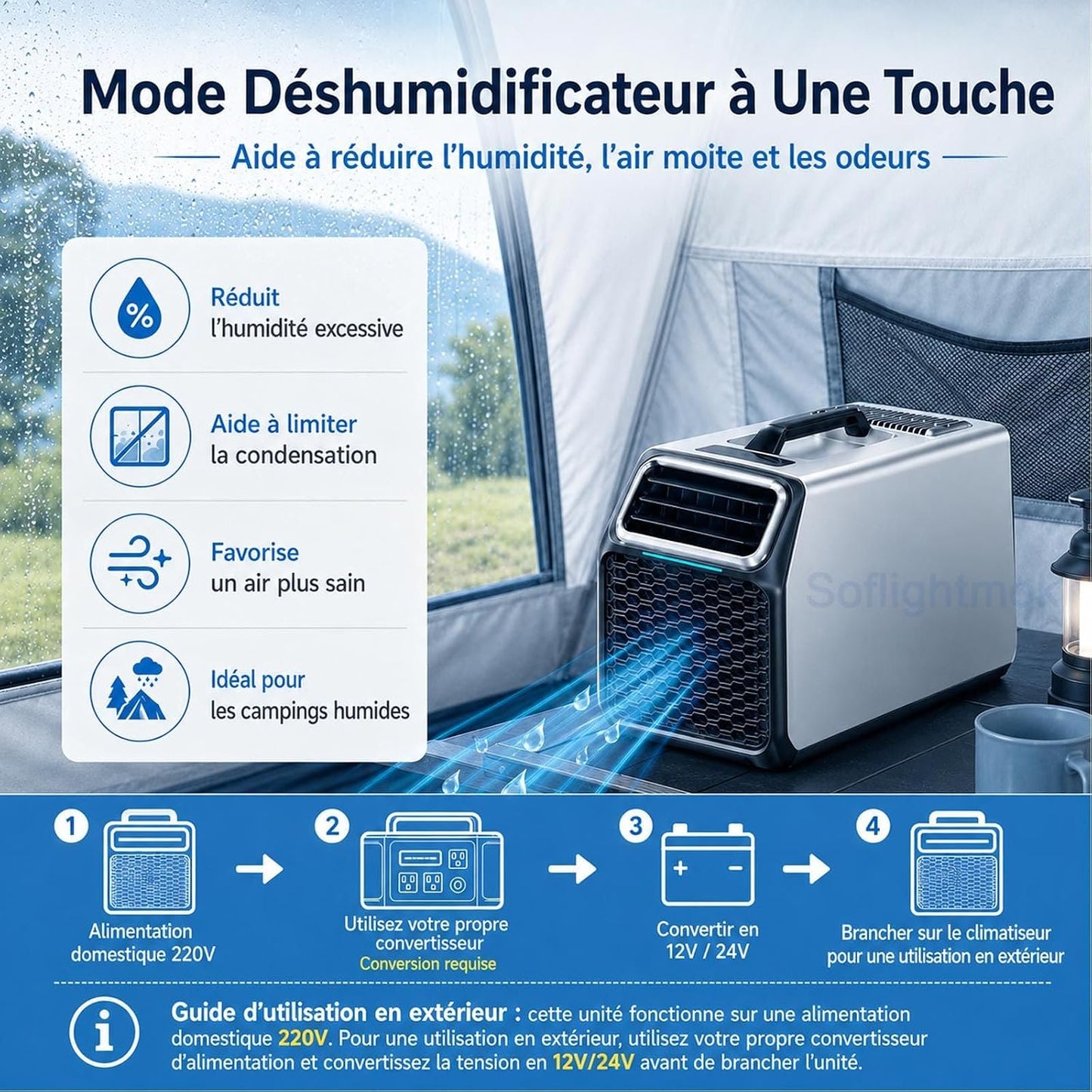  Climatiseur Portable Silencieux Pour Maison Tente Et Camping-Car Grey-220V | Fonction Refroidissement Et Déshumidification Pour Limiter Chaleur, Humidité Et Inconfort Pendant L’été.