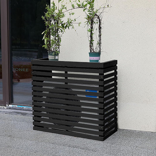 GENERIC Housse De Climatiseur Extérieur, Boîtier De Climatisation En Bois Massif, Avec Support Floral, Housse De Climatisation Résistante Aux Intempéries, Protection Mobile Pour Climatiseur (couleur : Noir)